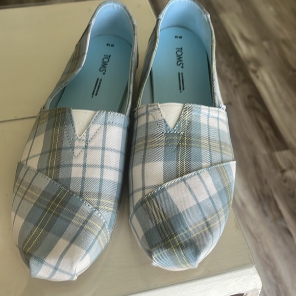 TOMS Plaid Slip-On Canvas Shoes - Blue - Picture 3 of 3